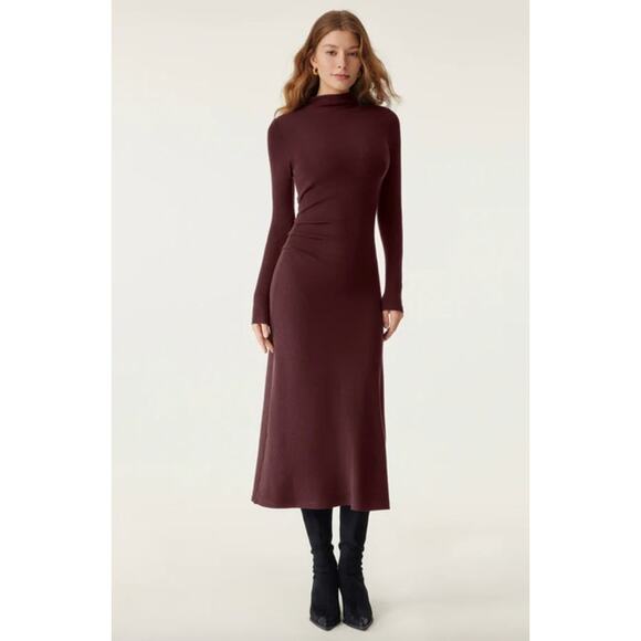 OGL Dresses & Skirts - OGL Dress Size S NEW ProWarm Long Sleeves Mockneck Tucks Midi Dress Ruby Red